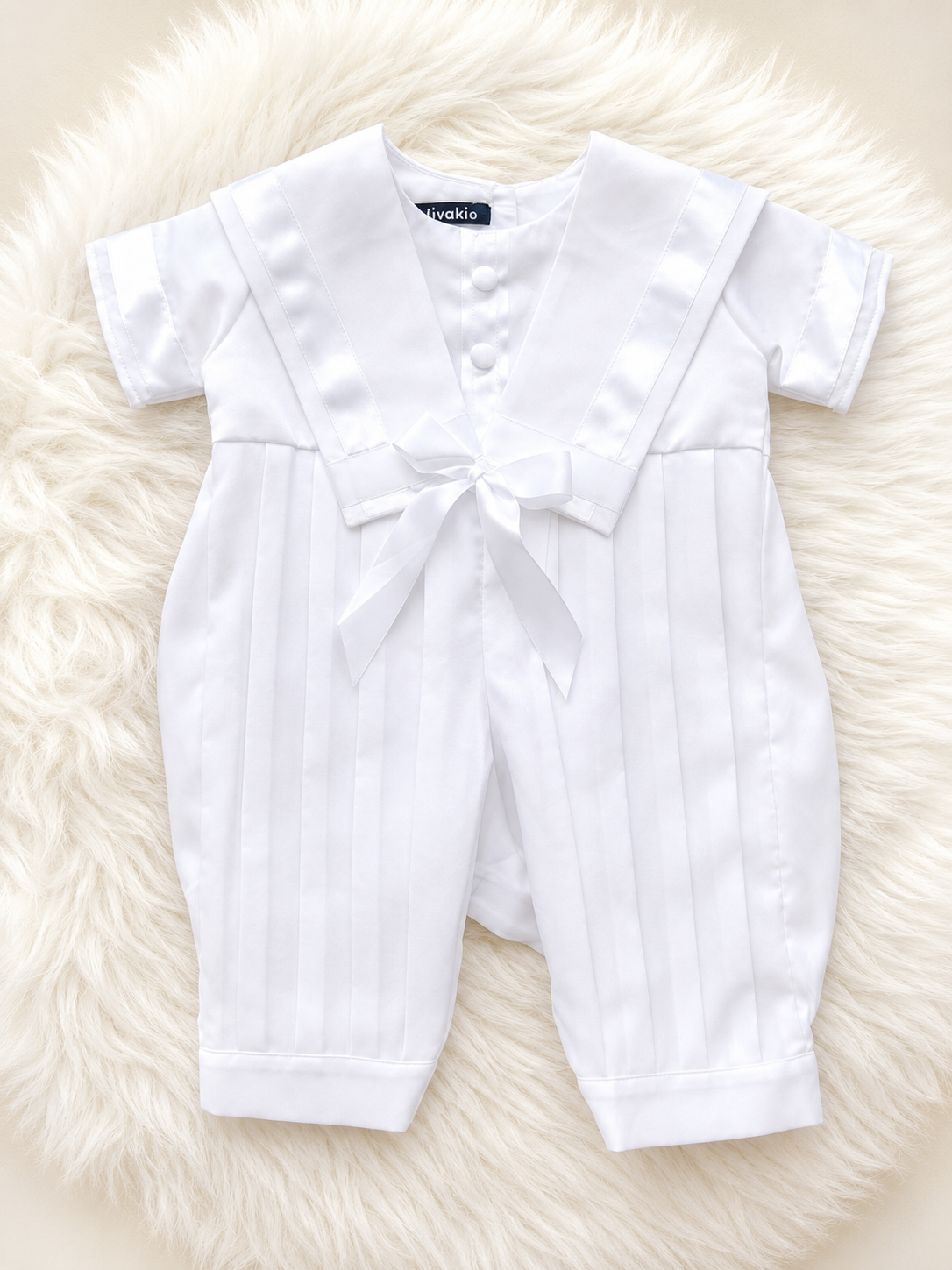 White Baby Boy Romper with Sailor-Style Collar