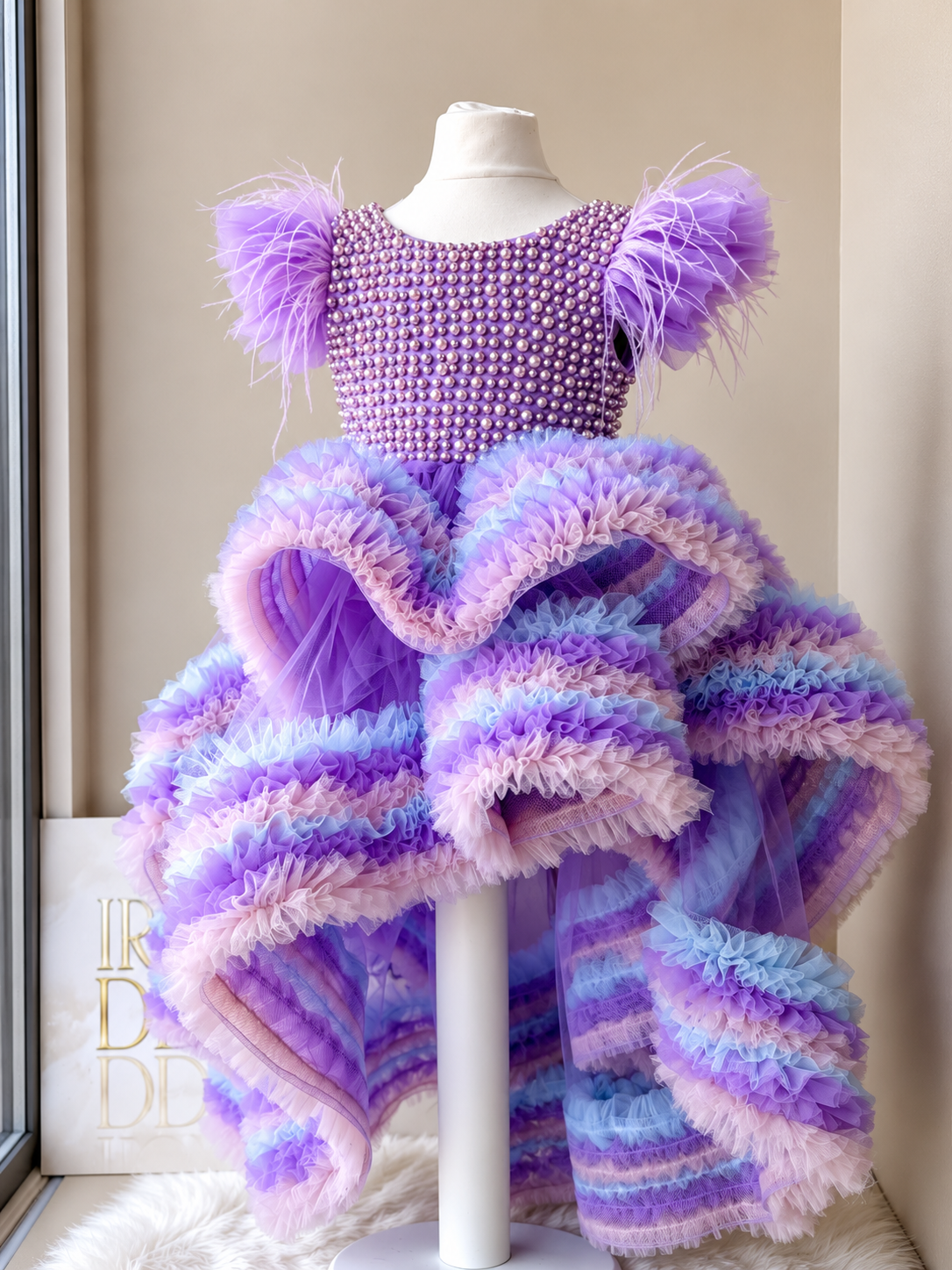 Luxury Lavender Pearl Rainbow Ruffle Princess Dress
