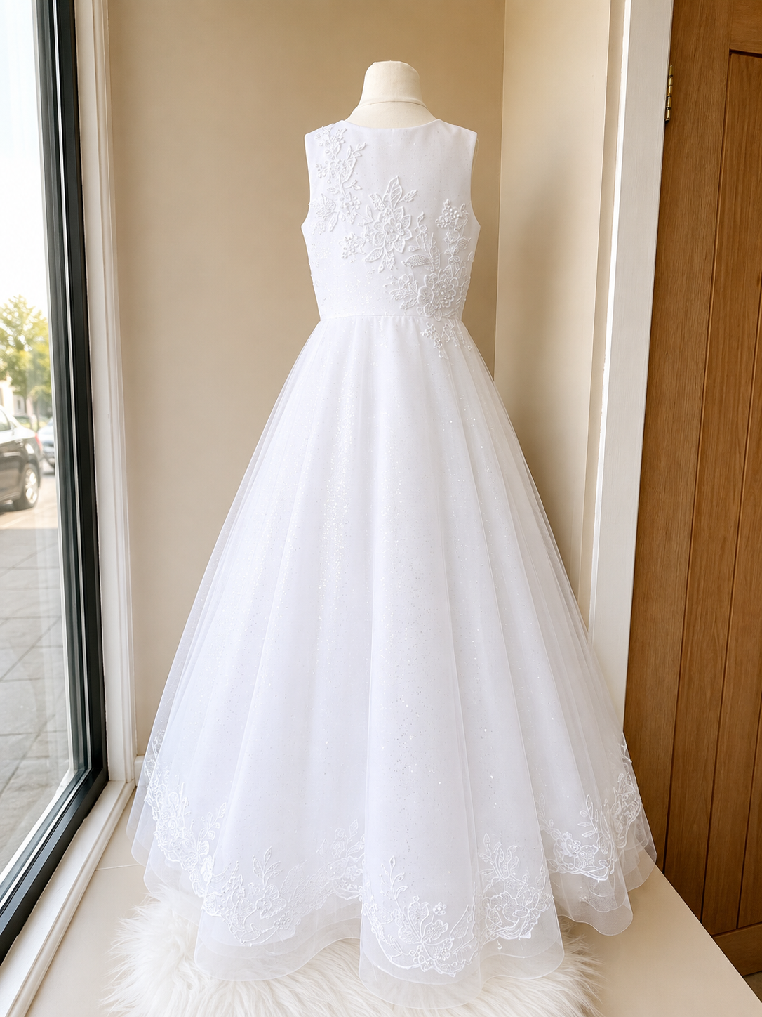White Sparkle Lace Christening Dress