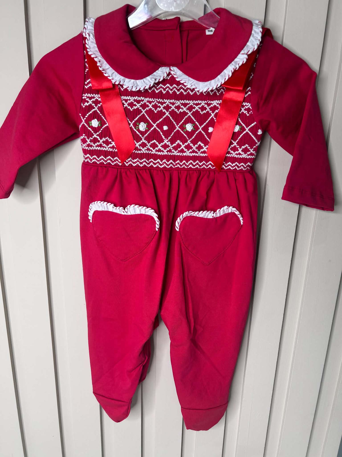 Red Smocked Babygrow - Perfect for Christmas or Valentines Day