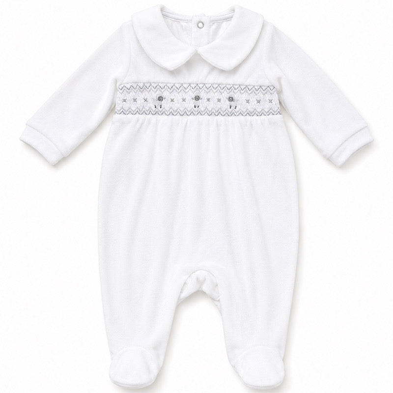 Grey and White Smocked Lamb Sleepsuit