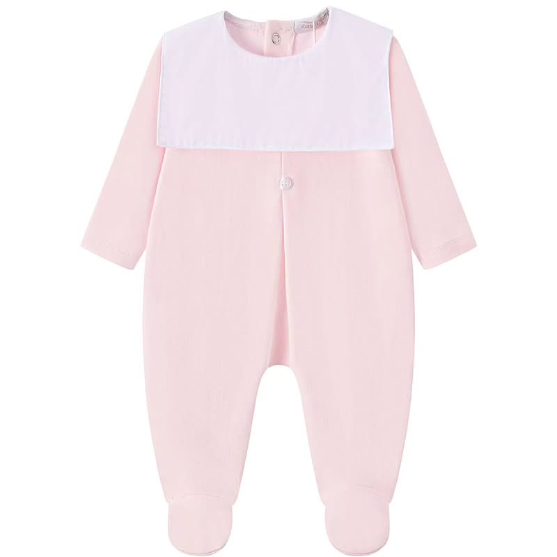 Pink Baby Sleepsuit with Square White Collar