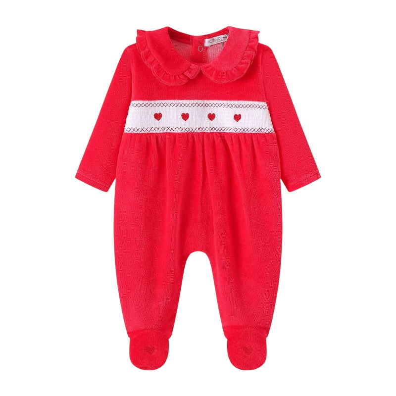 Red Heart Velour Smocked Babygrow