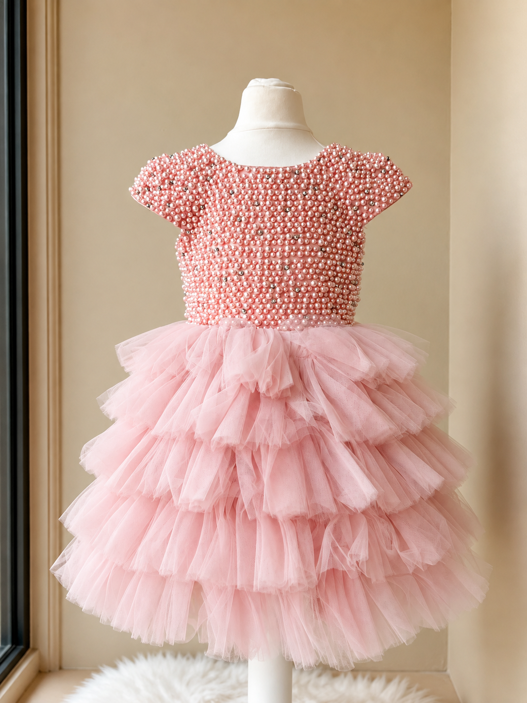 Luxury Blush Pearl Princess Tulle Dress