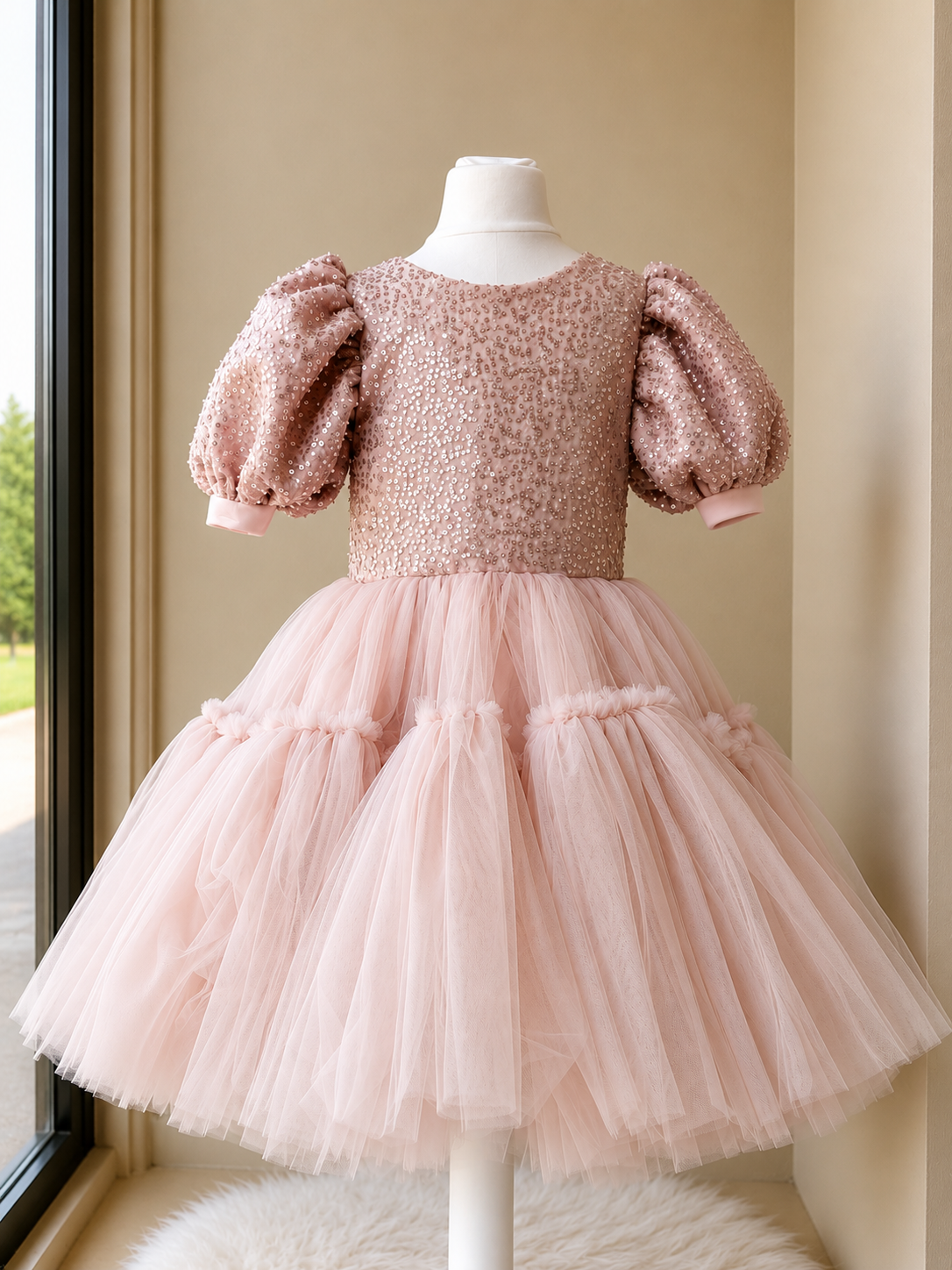 Luxury Blush Champagne Sequin Princess Dress