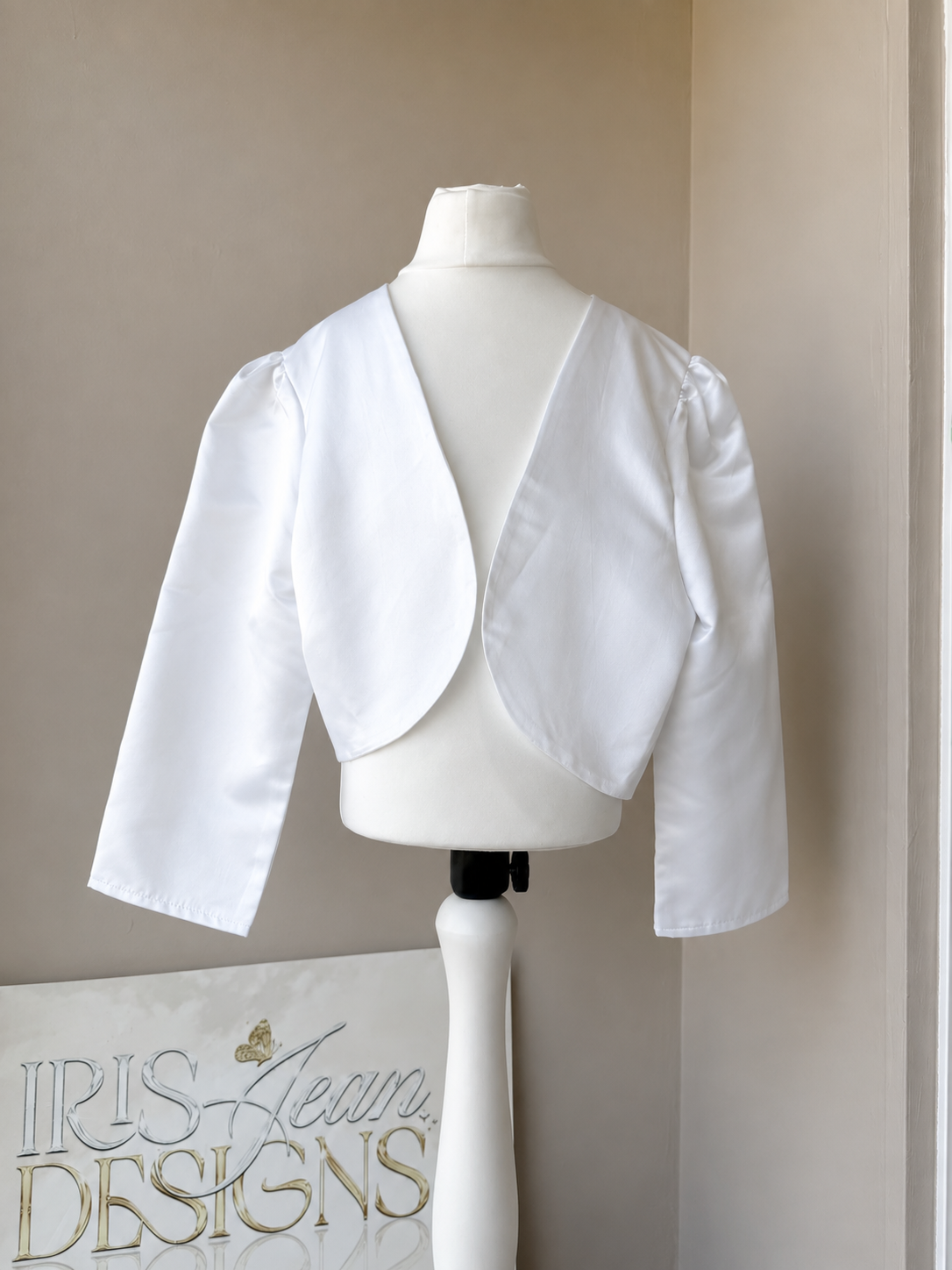 White Satin Long Sleeve Baby Girls Bolero