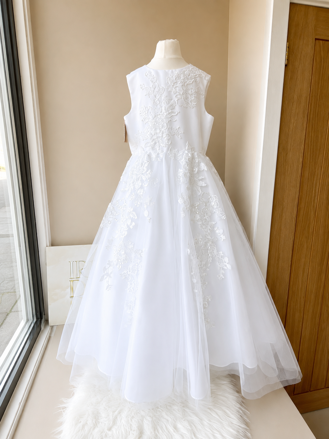 White Floral Appliqué Princess Christening Dress