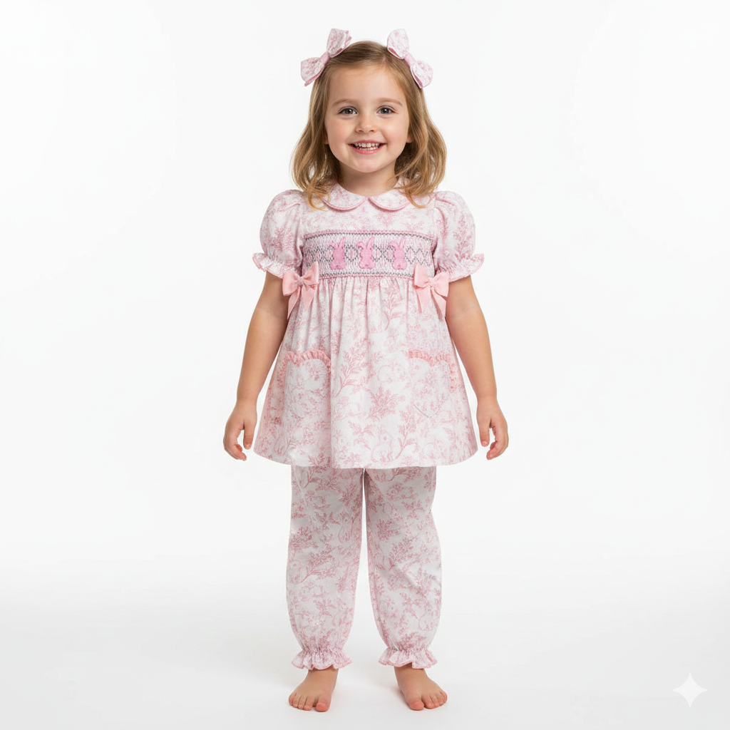 Girls Pink Toile Easter Pyjamas