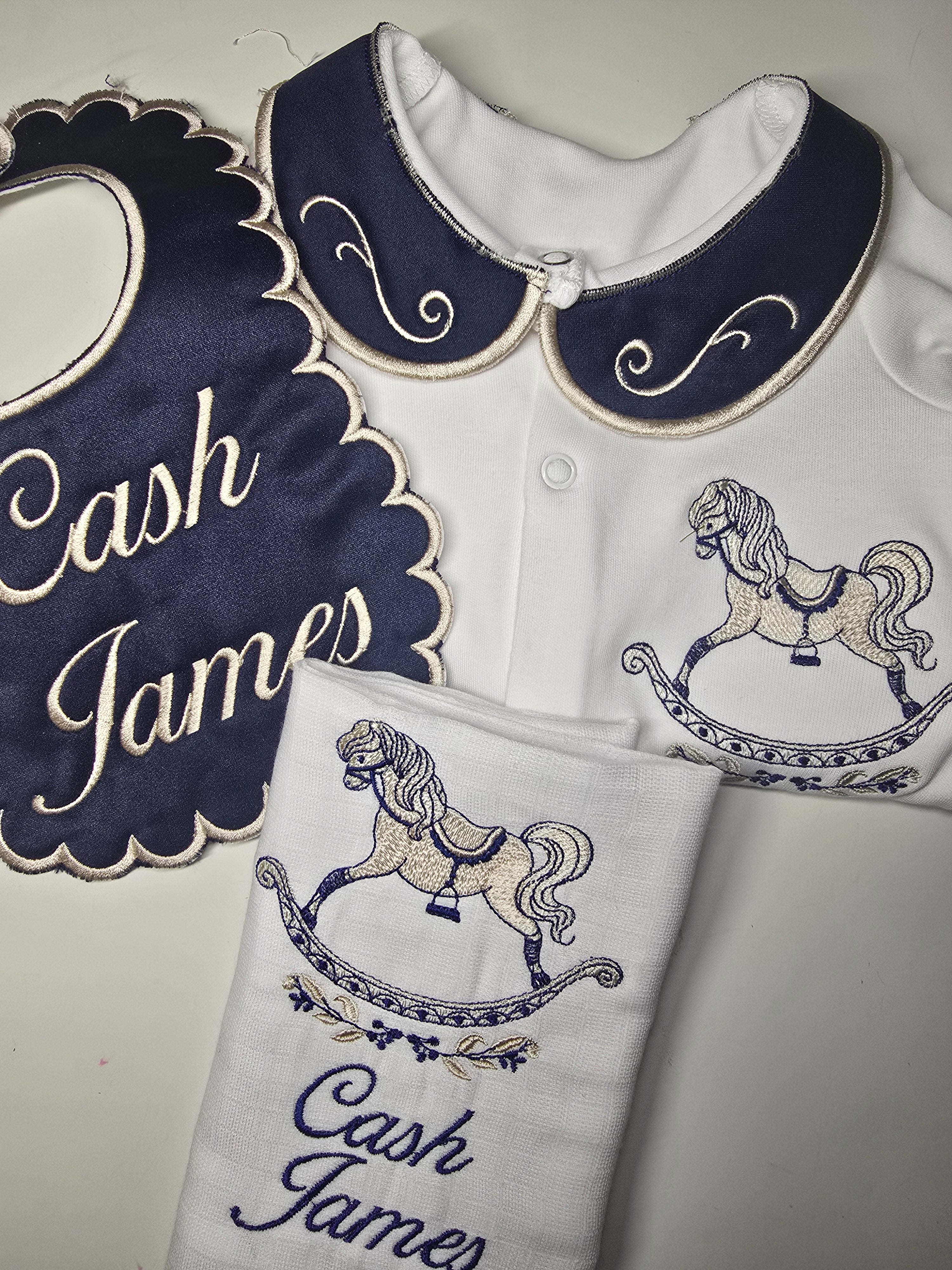Navy Blue and Gold Rocking Horse Set
