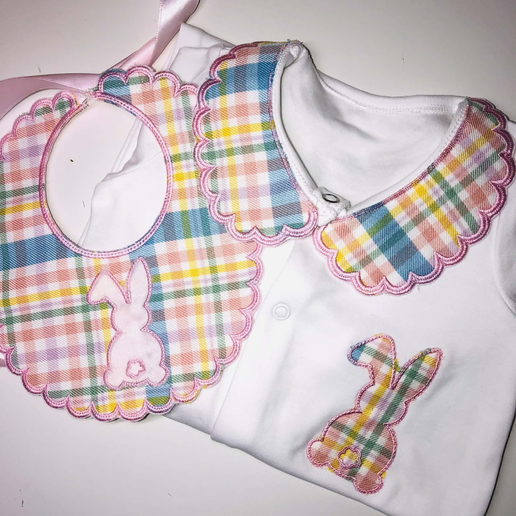 Girls Pastel Checked Gingham Pink Bunny Set
