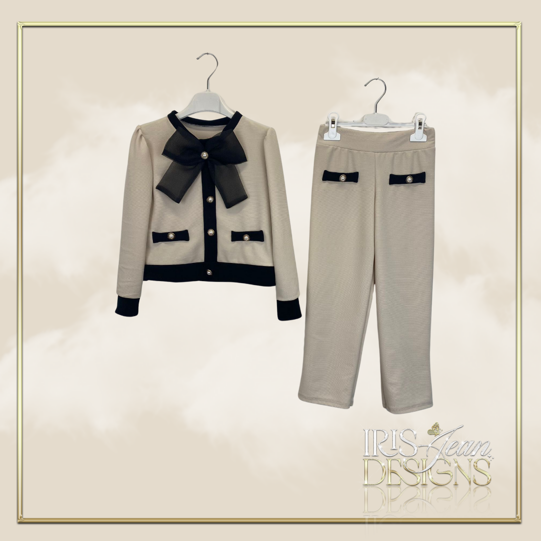 Beige and Black Girls Suit