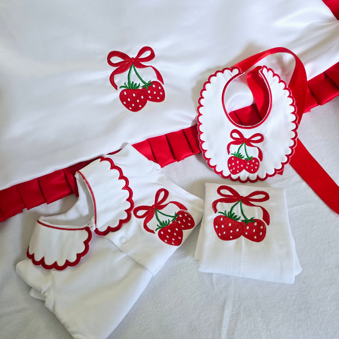Strawberry Coquette Bow Girl Embroidery Hospital Set