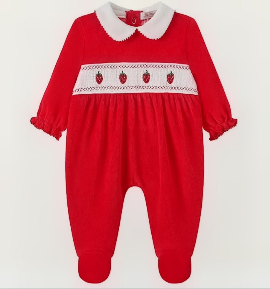 Smocked Strawberry Baby Grow