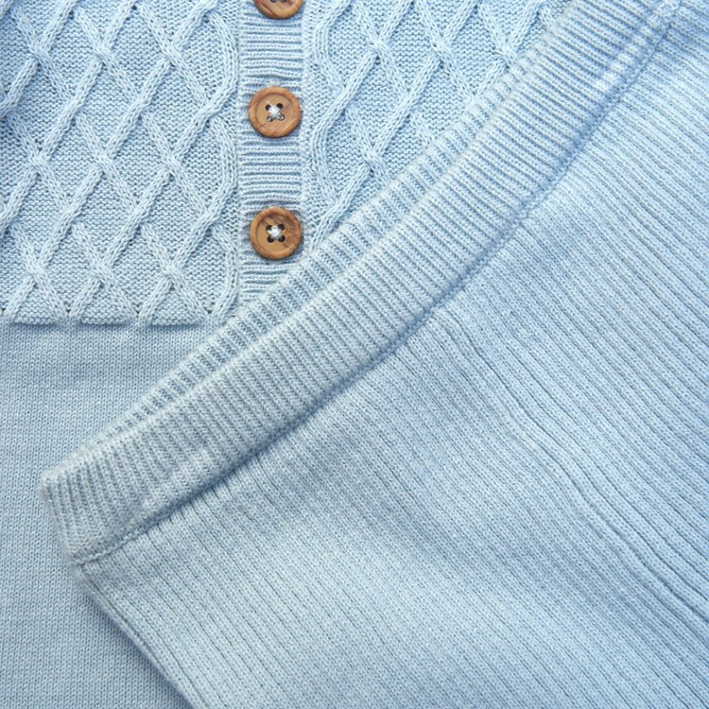 Knitted Blue Outfit. Hat, Bodysuit and Ribbed Leggings