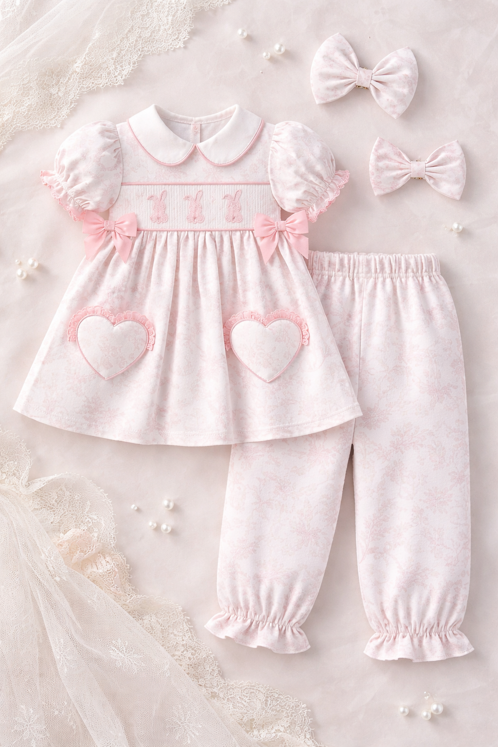 Girls Pink Toile Easter Pyjamas