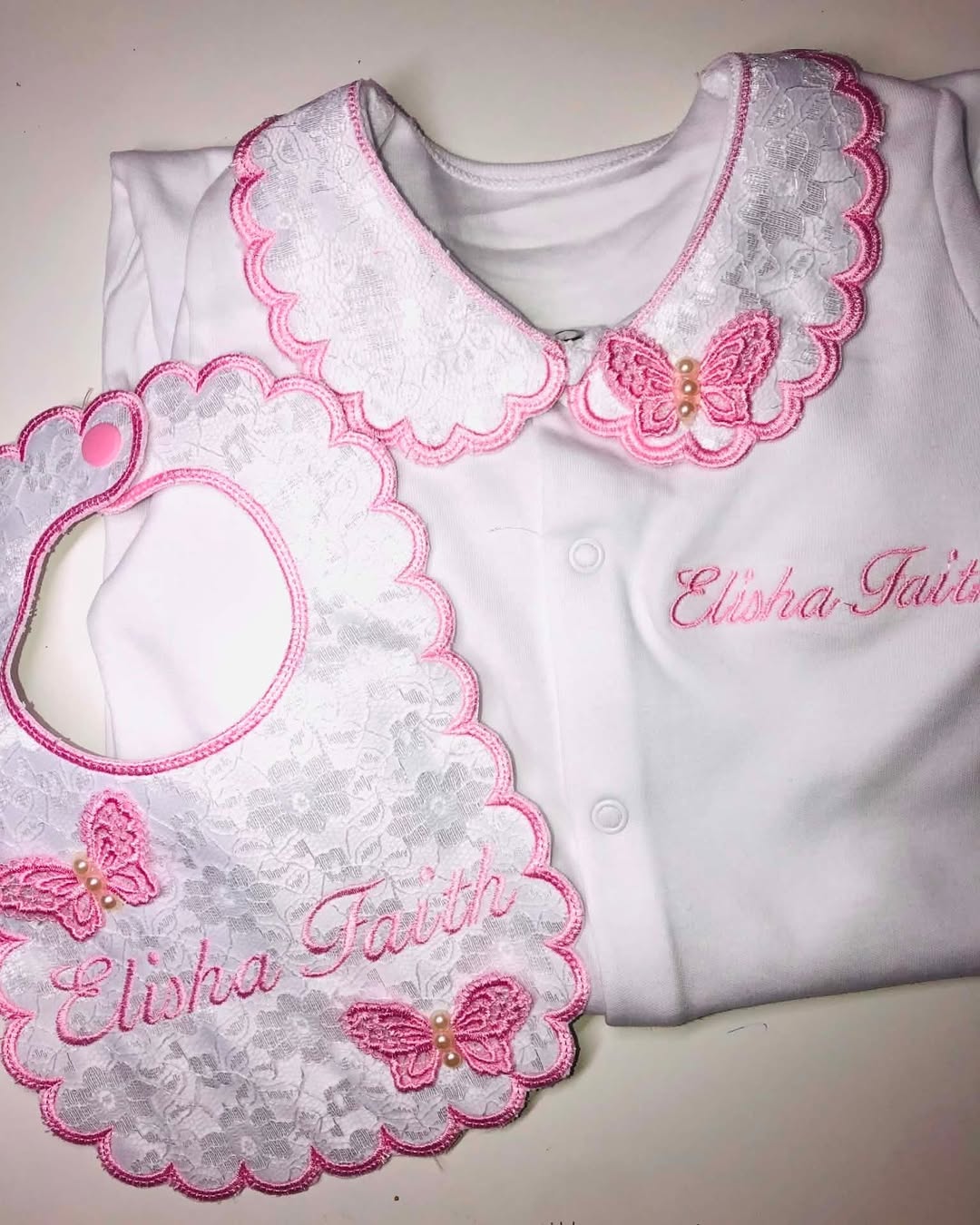 Pink and White Lace Butterfly Set