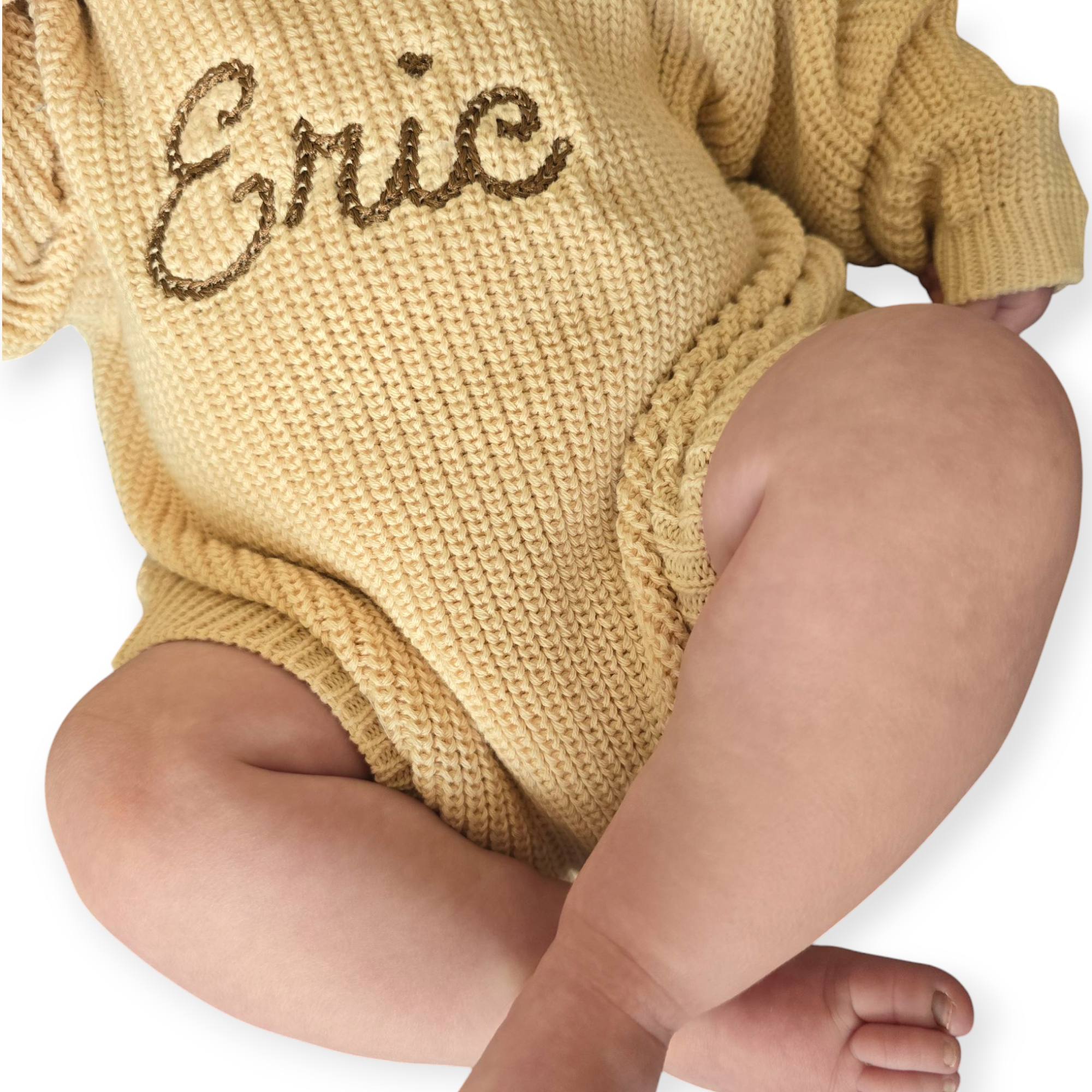 Knitted Romper with Stitched Style Embroidery