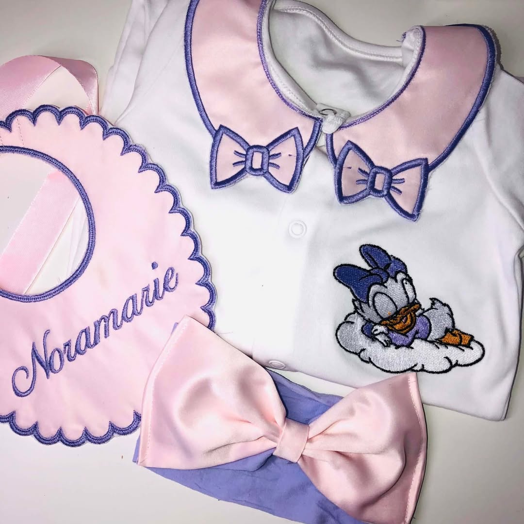 Daisy on Clouds Lilac and Pink Set - Grow, Bib and Hair Bow