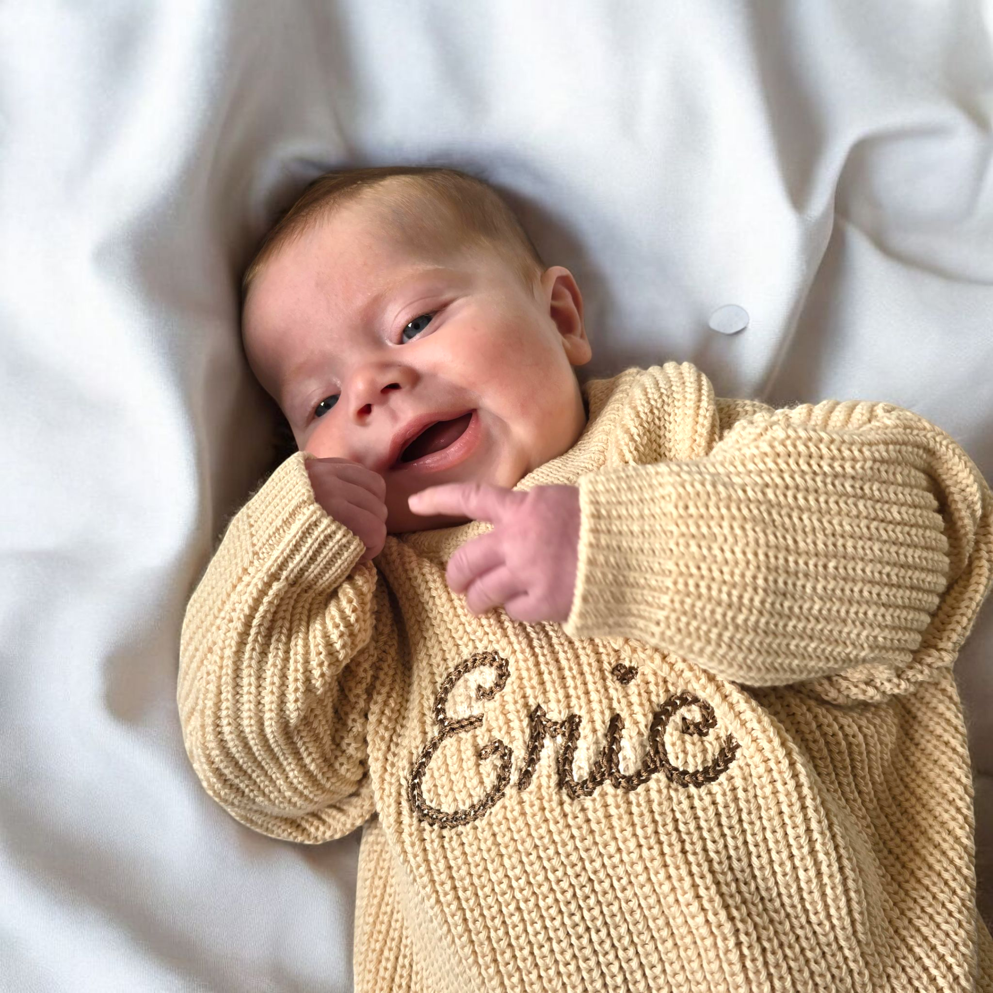 Knitted Romper with Stitched Style Embroidery