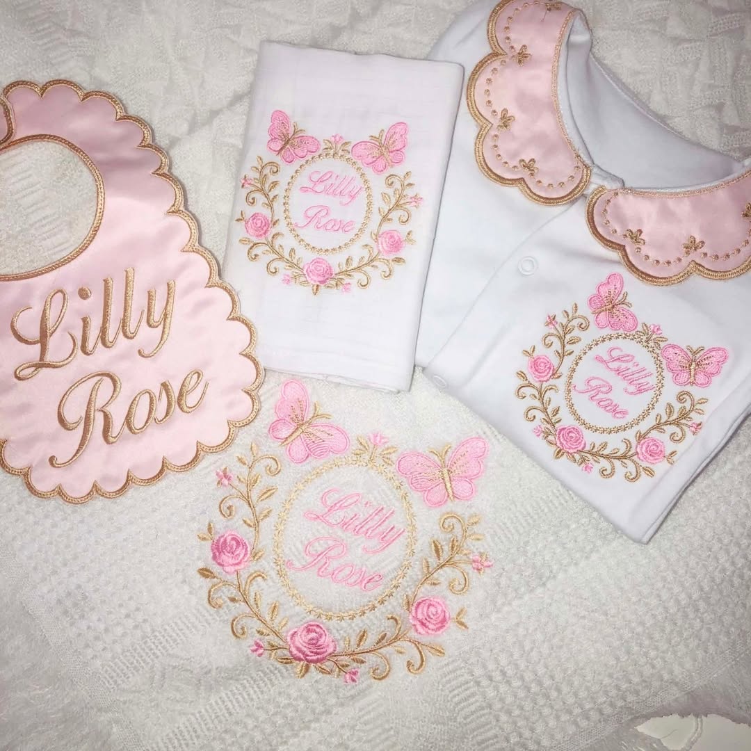Pink and Gold Butterfly Frame Set - Coming Home Outfit, Hospital Set, Baby Shower Gift