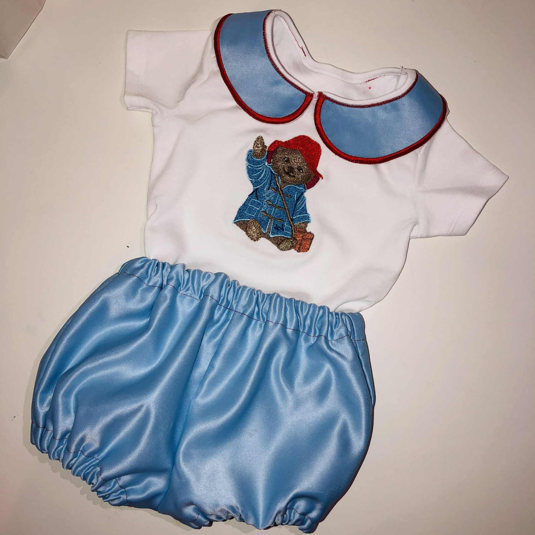 Bear Light Blue and Red Bloomers and Vest Set