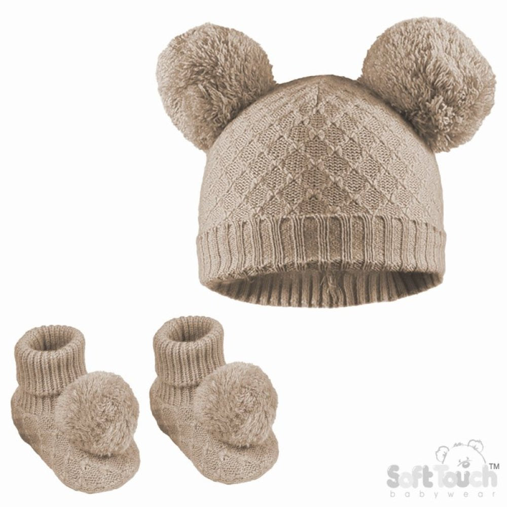 Biscuit Booties and Hat Set