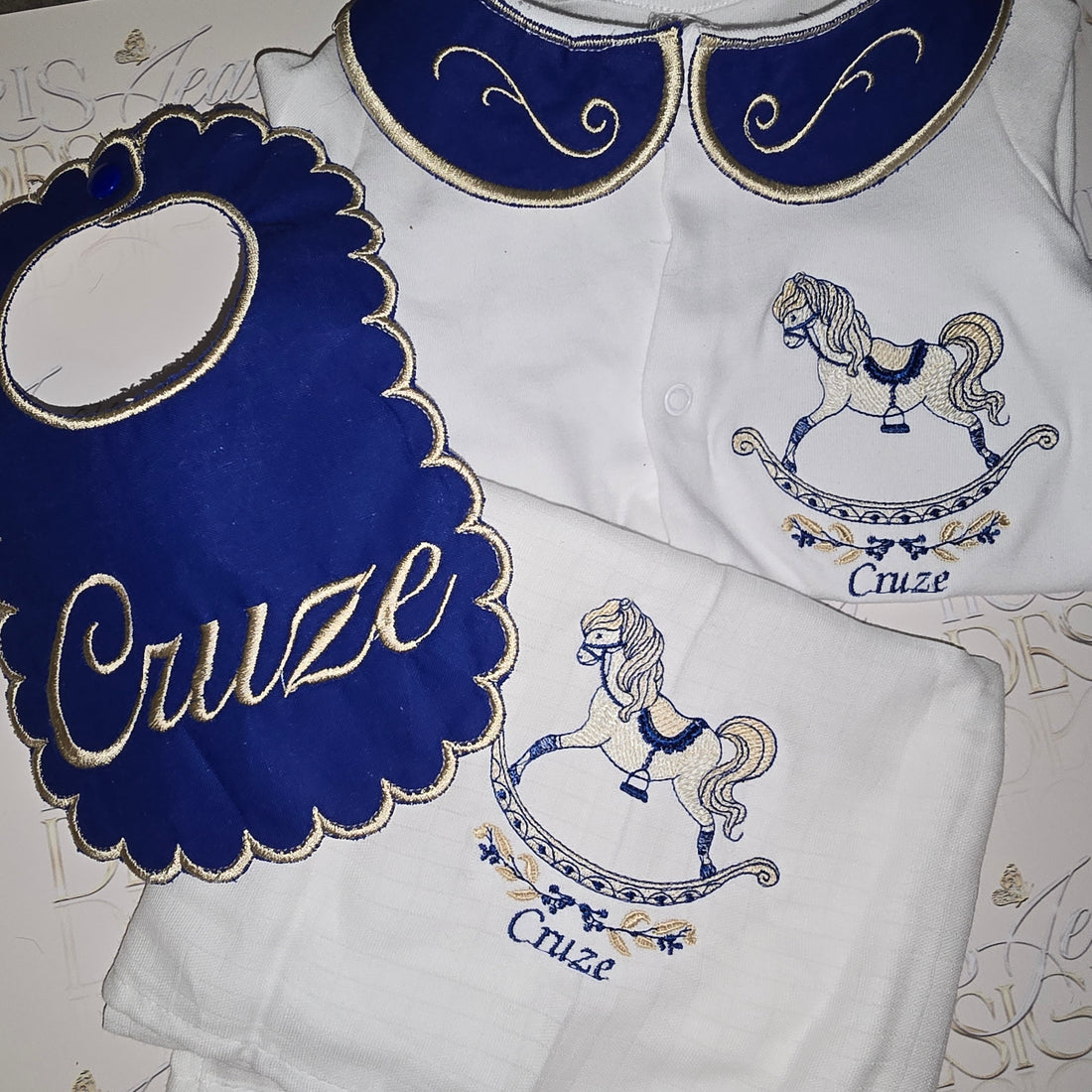 Navy Blue and Gold Rocking Horse Set