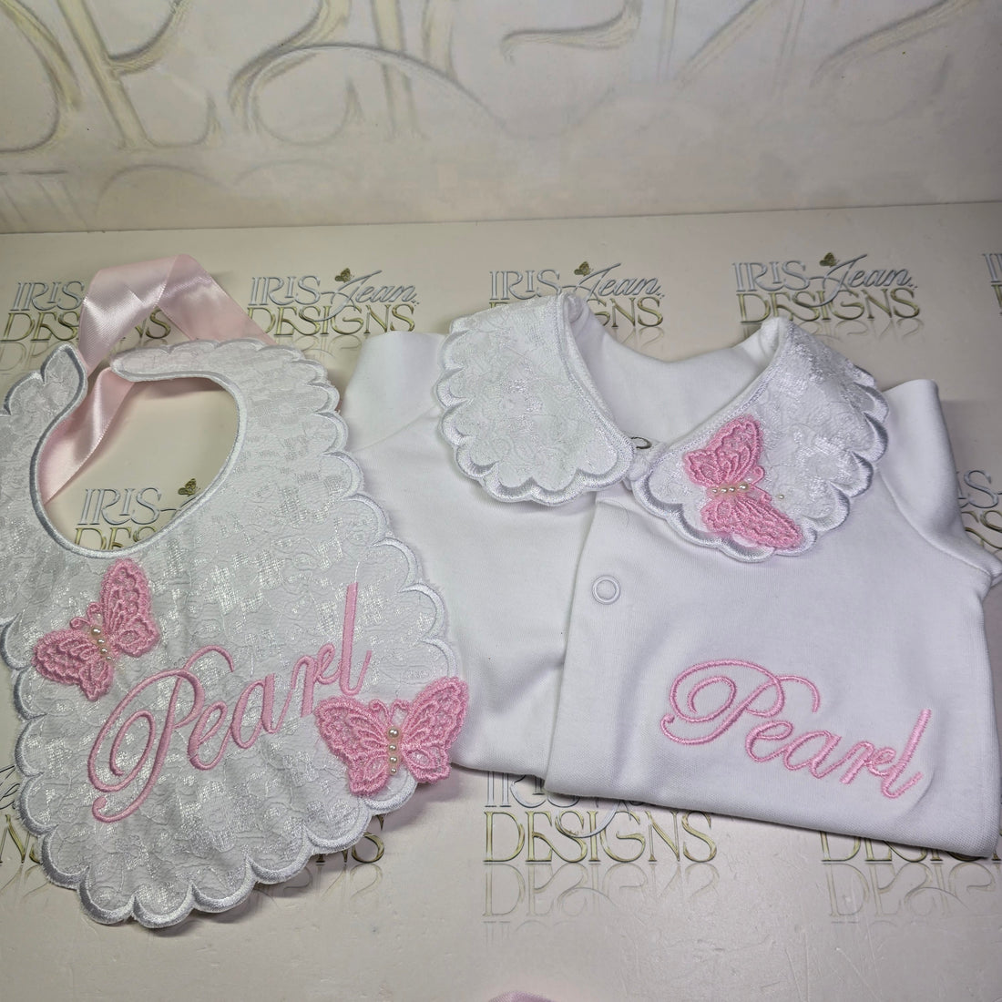 Pink and White Lace Butterfly Set