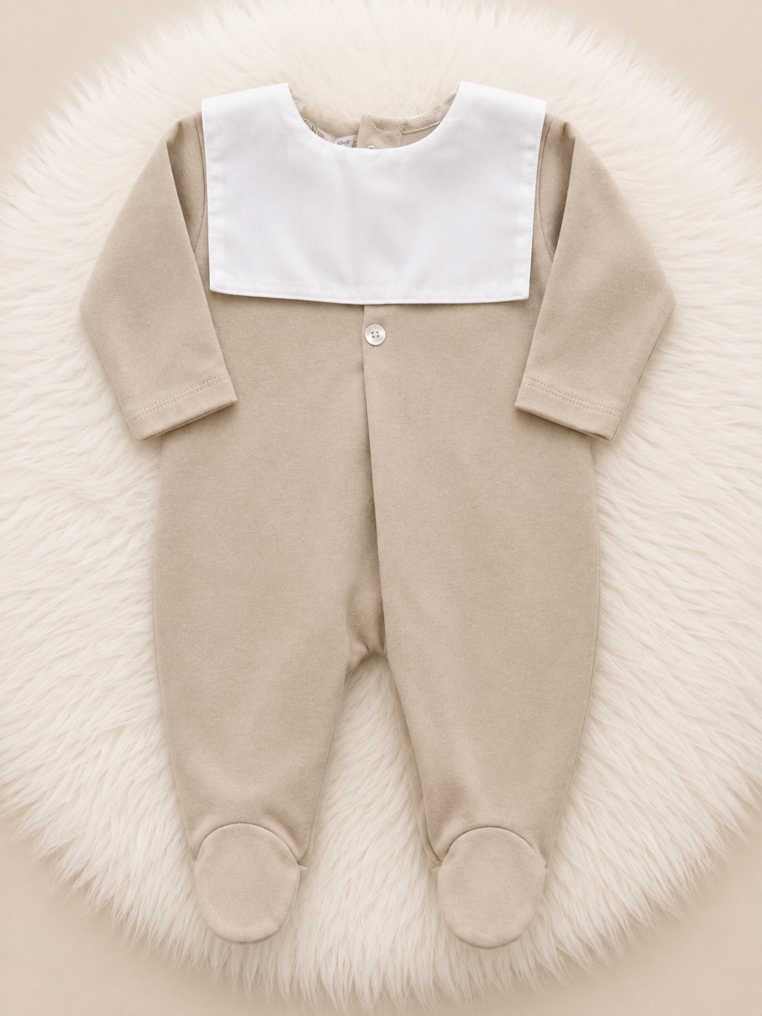 Beige Baby Sleepsuit with White Collar
