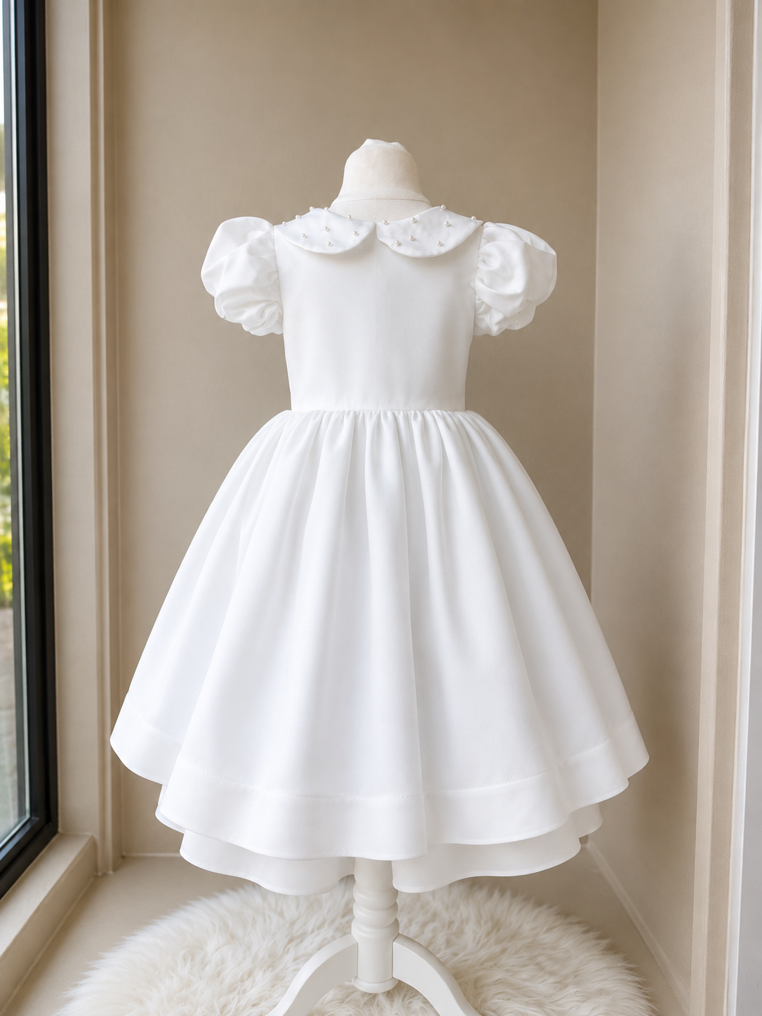 Luxury White Pearl Collar Flower Girl Dress
