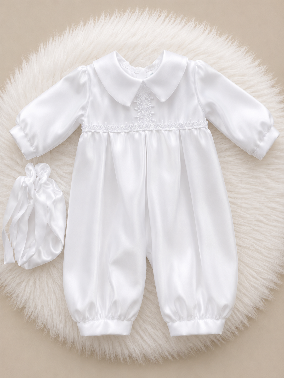 White Baby Christening Romper &amp; Bonnet