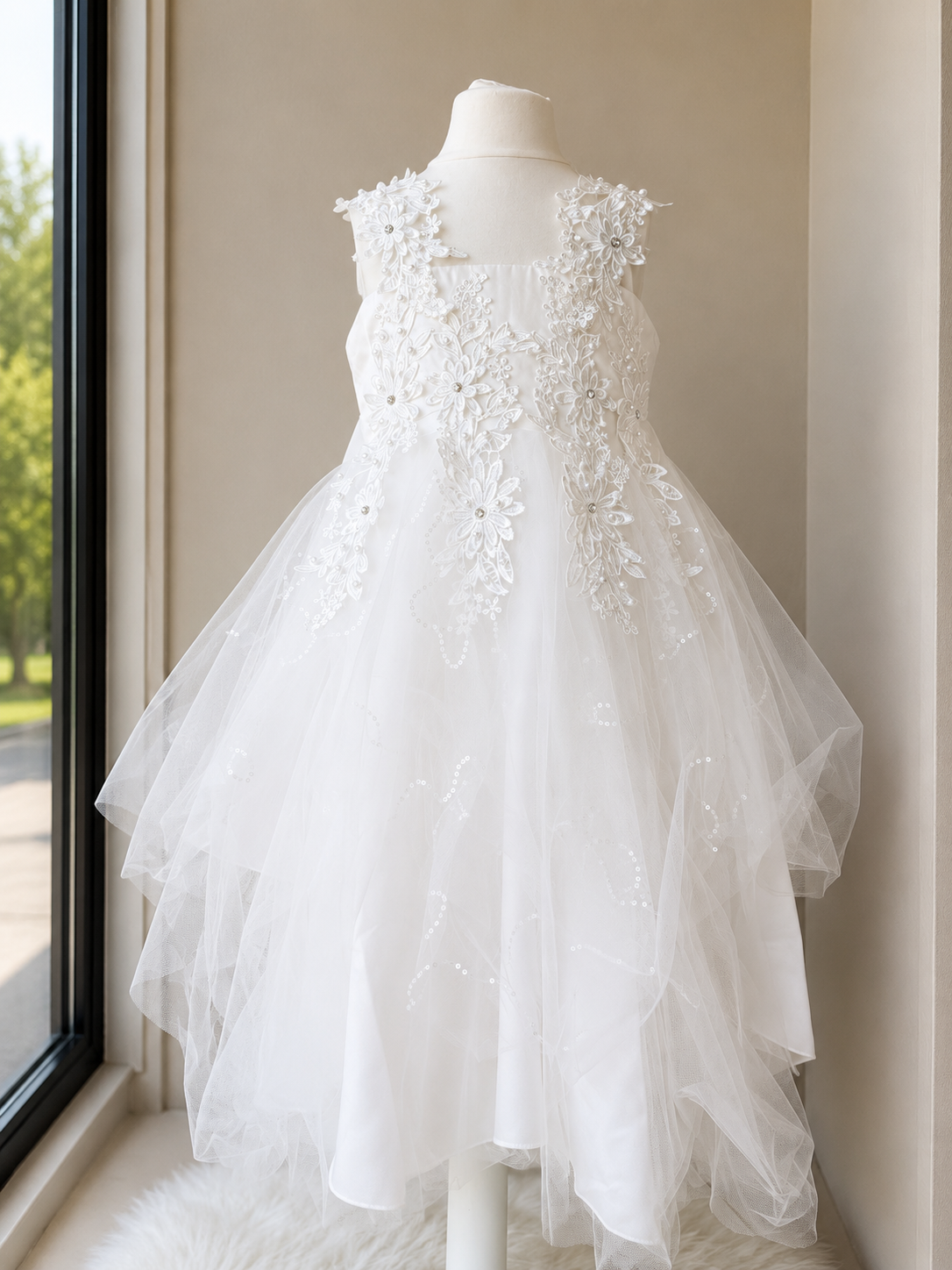 Luxury Floral Lace White Christening Dress