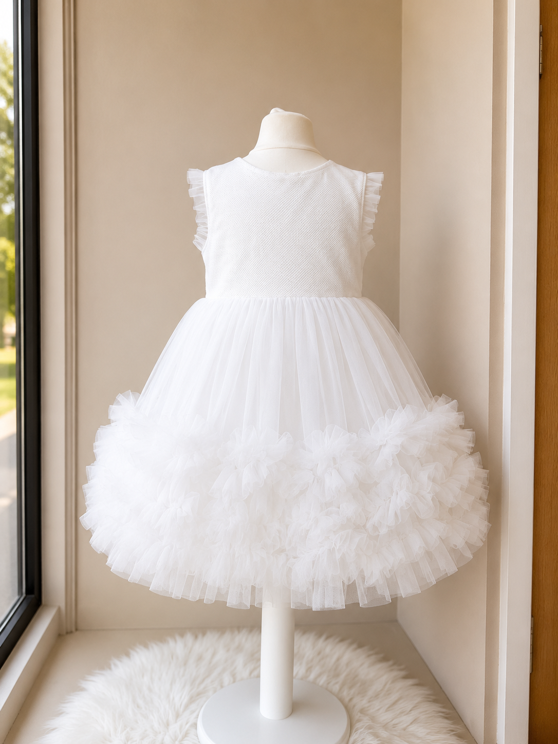 Luxury White Ruffle Tulle Party Dress