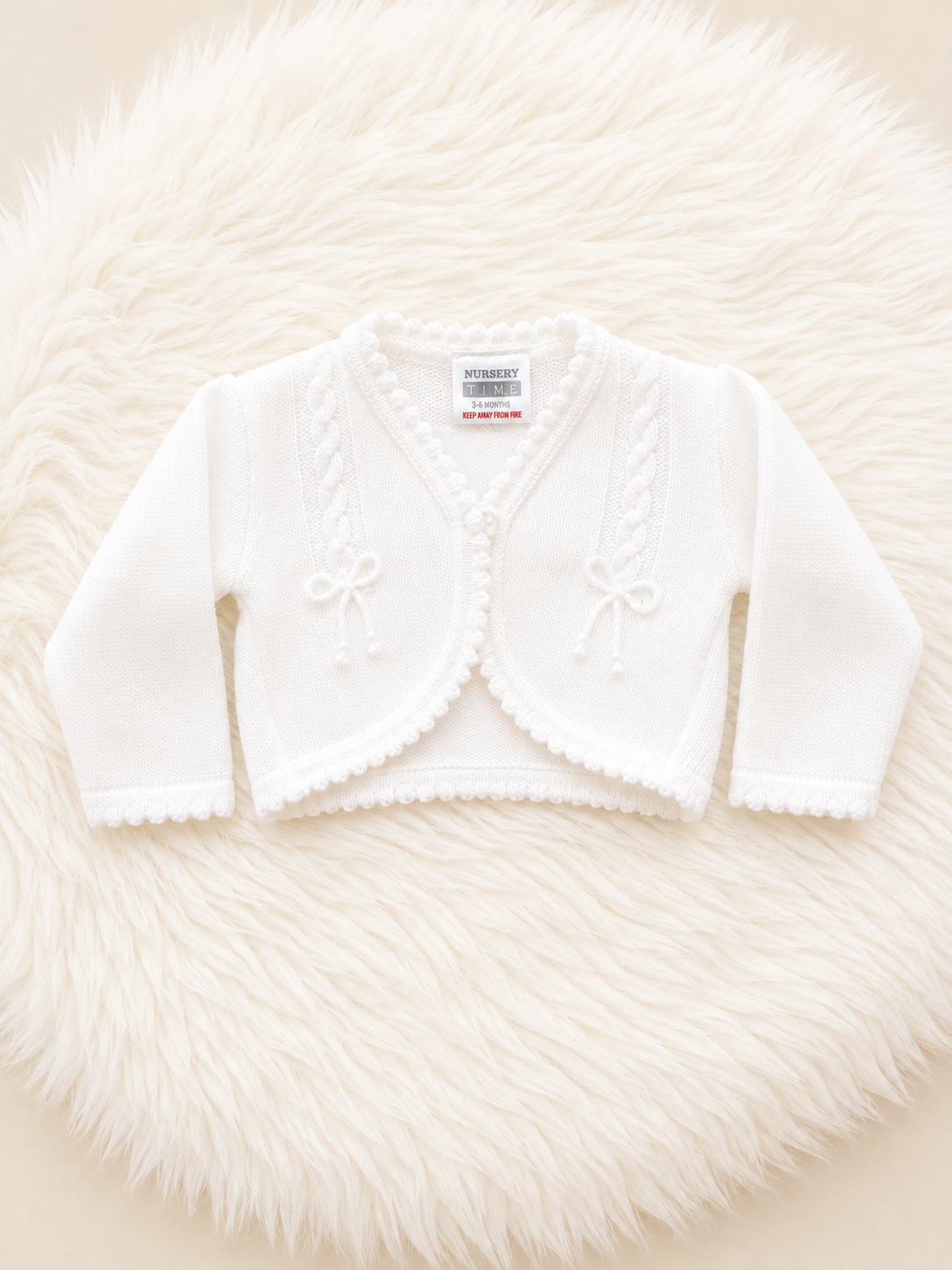 Girls White Knitted Bow Cardigan