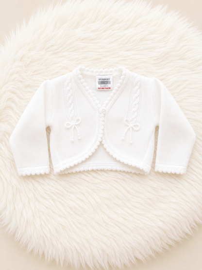 Girls White Knitted Bow Cardigan