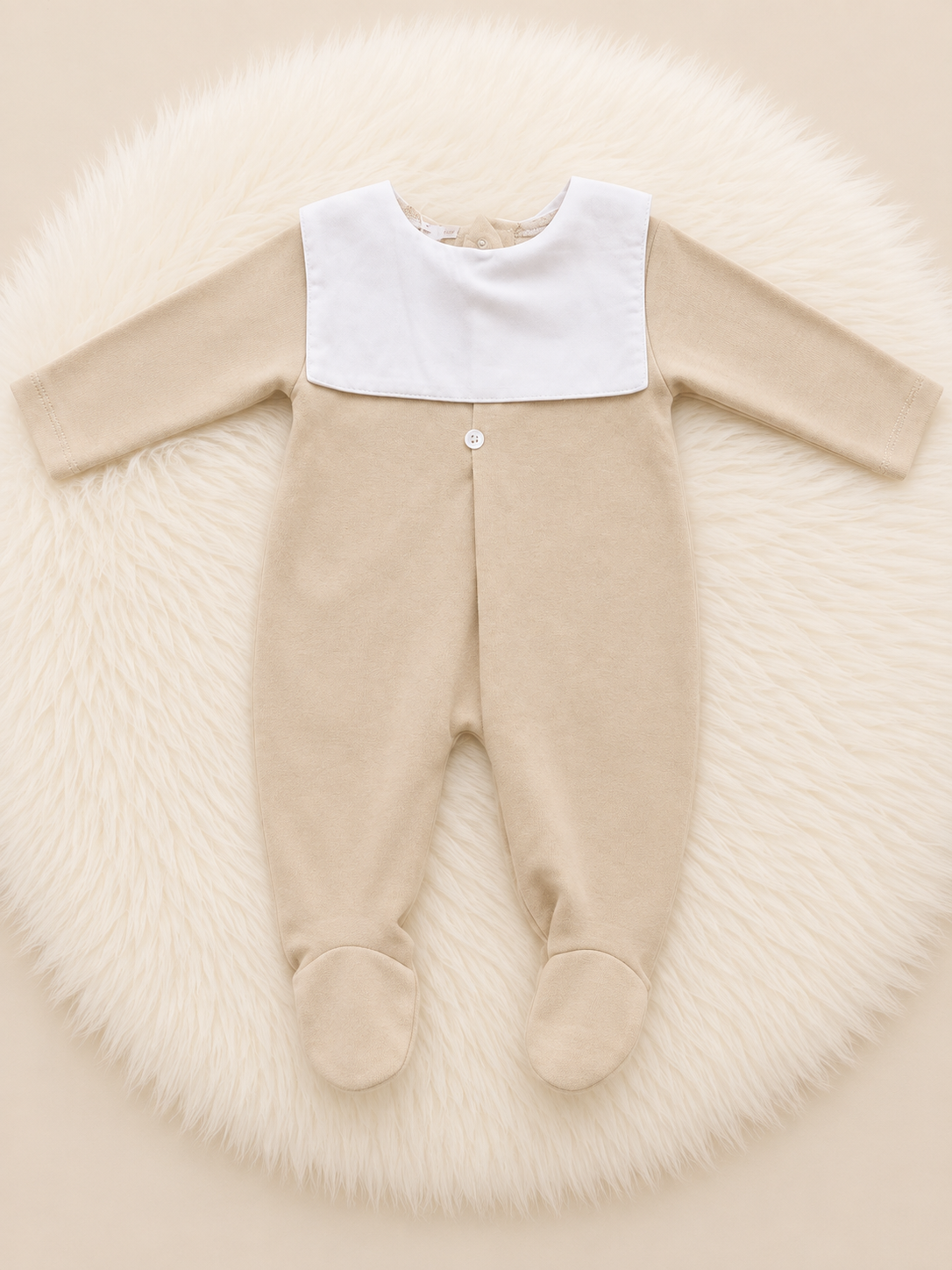 Beige Baby Sleepsuit with White Collar