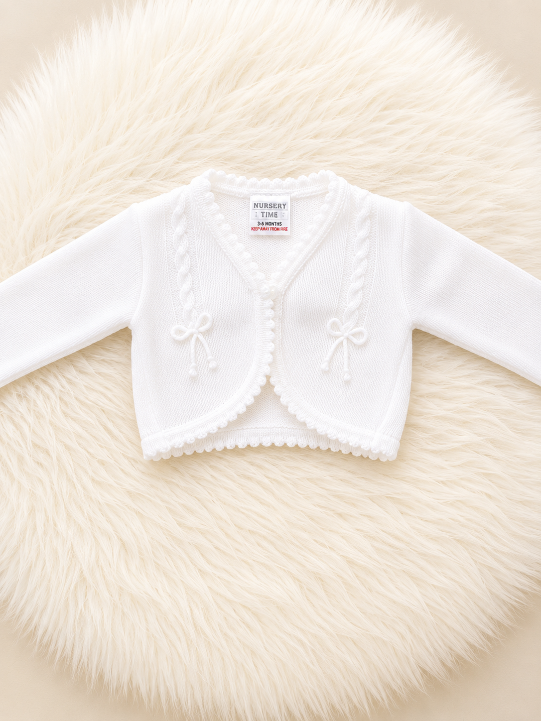 Girls White Knitted Bow Cardigan