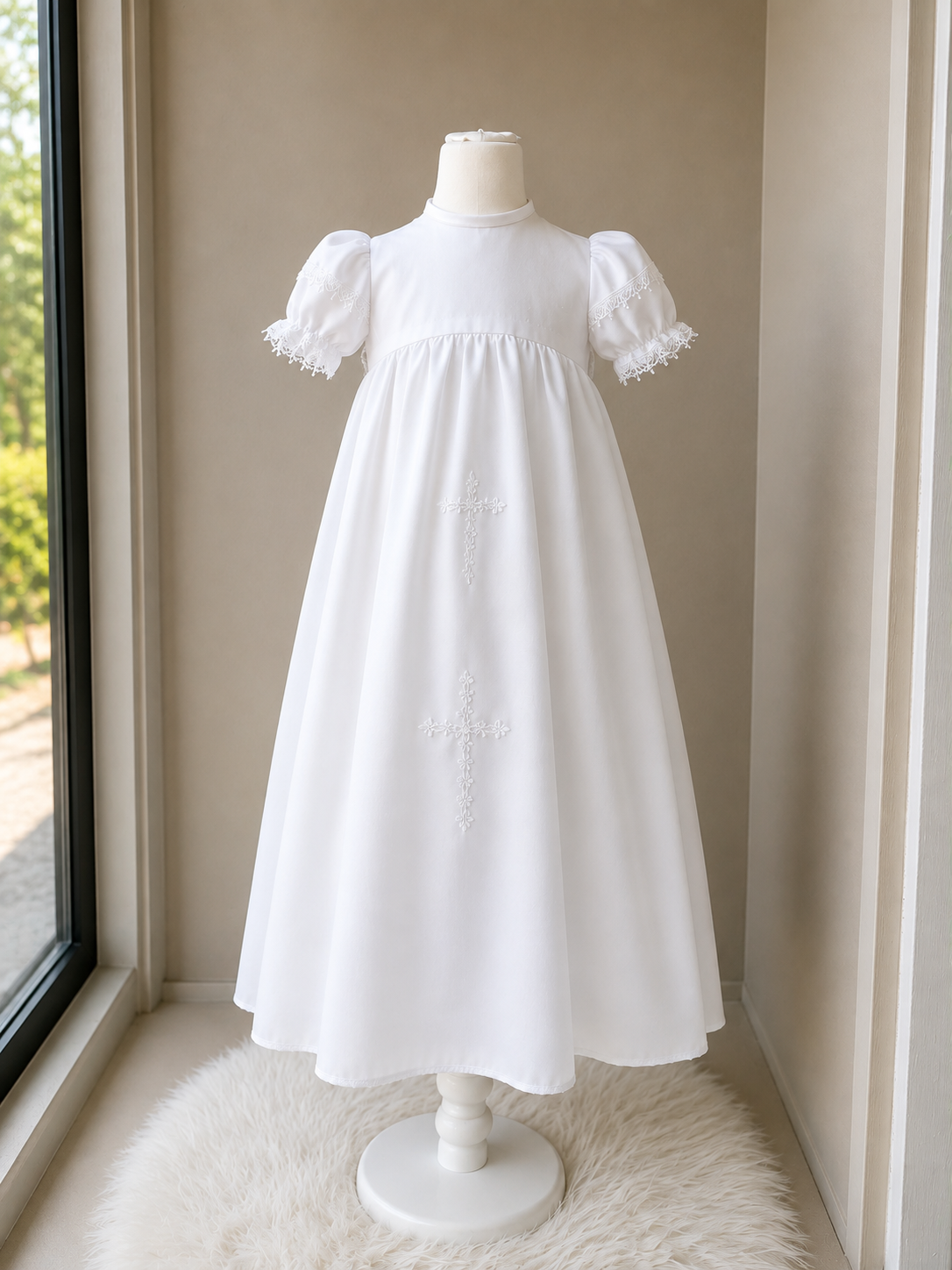 Luxury White Embroidered Christening Gown with Crosses