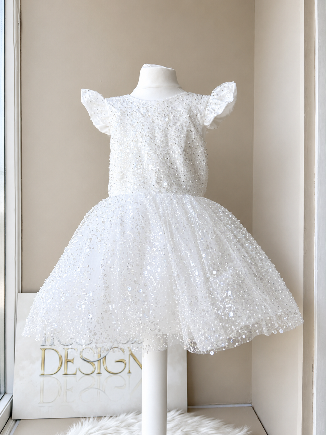 White Luxury Sequin Princess Dress for Girls