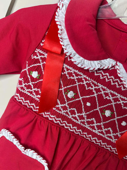 Red Smocked Babygrow - Perfect for Christmas or Valentines Day