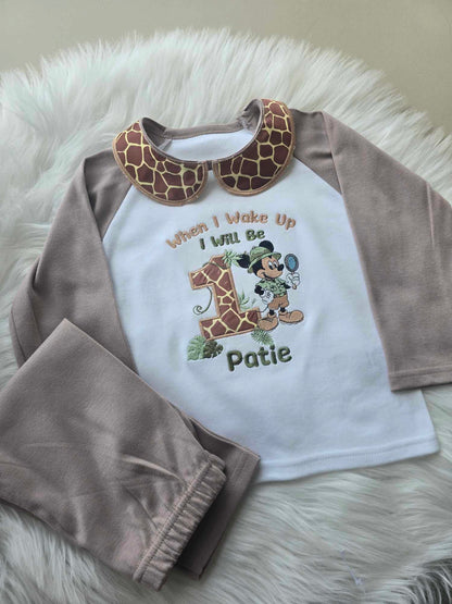 Embroidered Birthday Pyjamas with Collars - Any Theme
