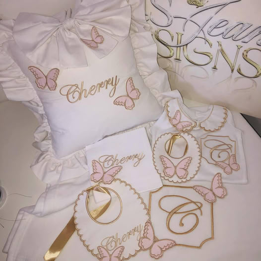 White, Pink and Gold Butterfly Set with Monogram