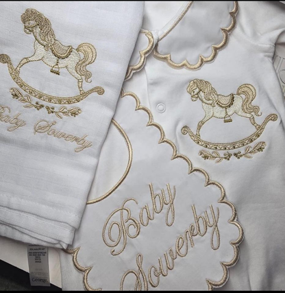Gold &amp; White Rocking Horse Set