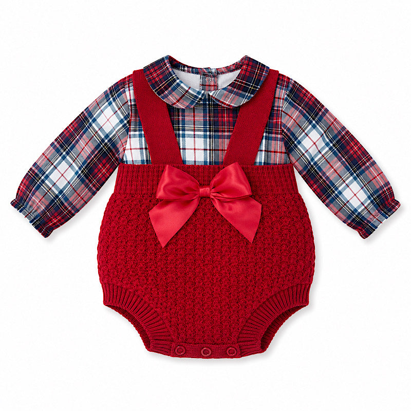 Red Plaid Knitted 2PC Pinafore Set