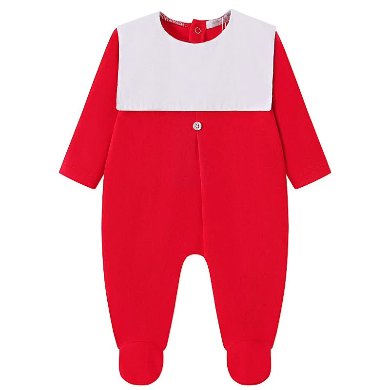 Red Baby Sleepsuit with Square White Collar