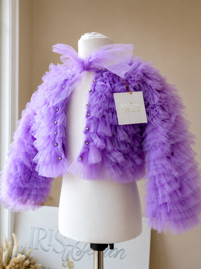 Purple Luxury Crystal Ruffle Tulle Bolero Jacket for Girls