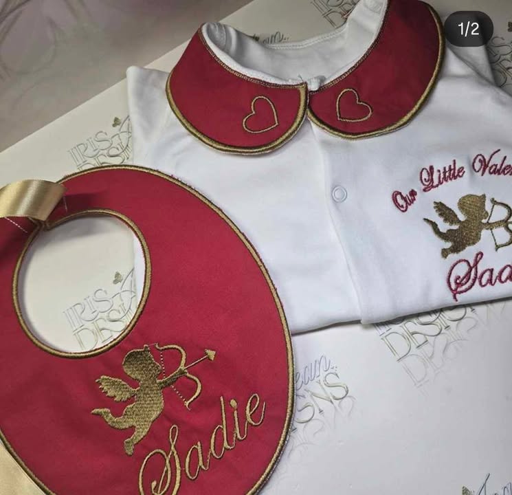 Valentines Cupid Embroidered Grow and BIb