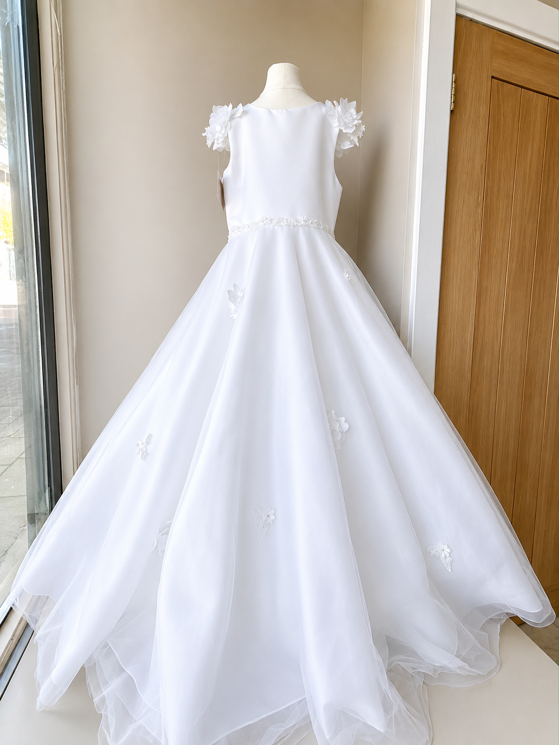 White Floral Appliqué Princess Christening Dress
