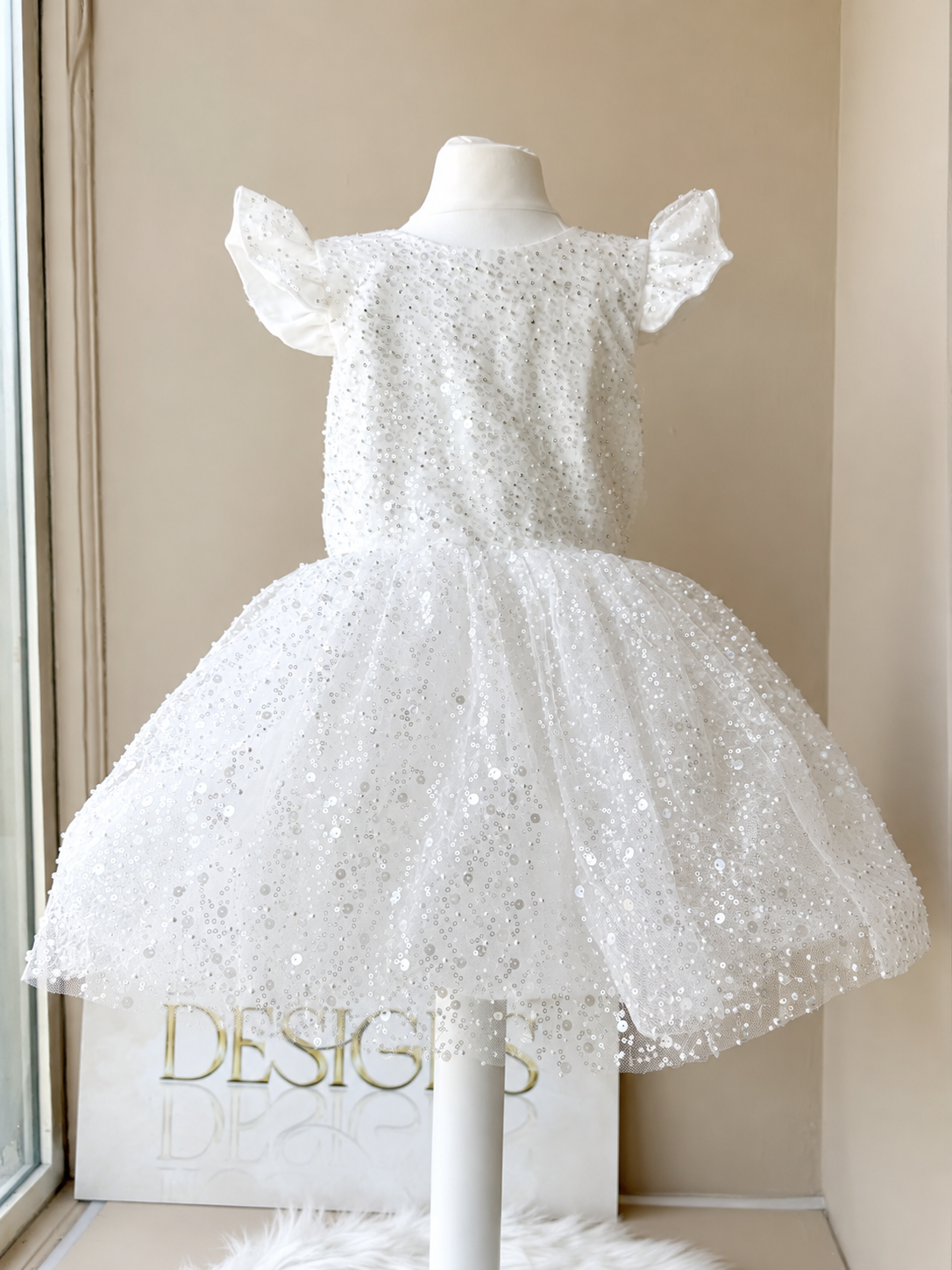White Luxury Sequin Princess Dress for Girls