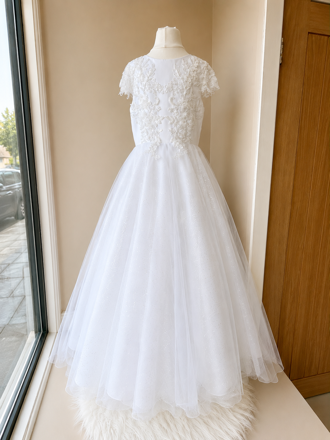 White Lace &amp; Sparkle Christening Dress